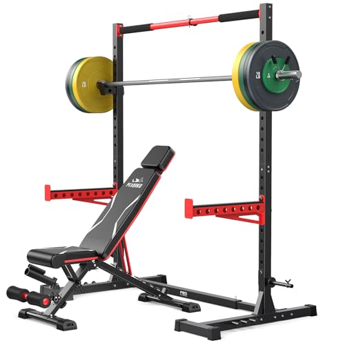 Image of FLYBIRD SR1 Squat Rack, Adjustable Power Rack for 6FT /7FT Barbells | Squat Rack for Home Gyms with Pull-Up Bar,22 Adjustment Positions, J-Hooks and Safety Spotter Arms w / 110 /180LBS Home Package
