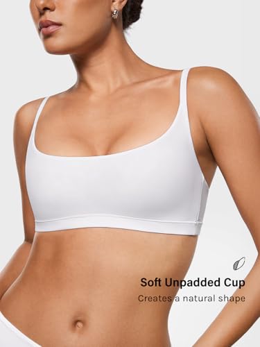 Image of INLYRIC Women's Inbarely Plus Bralettes - No Underwire Unlined Support Soft Scoop Neck Cami Seamless Bralette White Medium