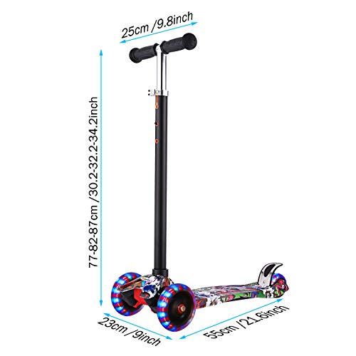 Scooter for Kids with Light Up 3-Wheels for Toddlers,Adjustable Height Lean to Steer with Extra-Wide Deck PU LED Flashing Wheels Kick Scooter for Boys Girls from 3-12 Years Old,Capacity 110lb