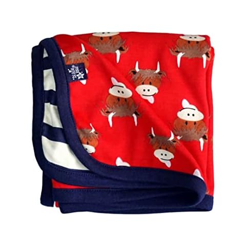 Blade & Rose | Blanket For Babies & Toddlers |95% Cotton | Red/Blue | Highland Cow Design Cover