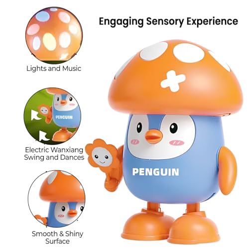 Image of WireScorts Penguin Musical Dancing Toy with Lights, Interactive Voice Recording Robot, Electric Swing and Dance, Mushroom Cap Design, Kids Sensory Toy, Toys for Babies Boys and Girls