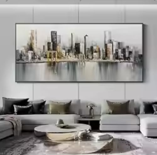 Paysage urbain peinture à l’huile moderne toile 30x60cm abstraite