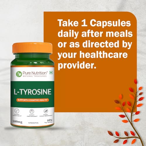 Image of Pure Nutrition L-Tyrosine 500mg | 60 Veg Capsules | Supports Focus, Memory & Cognitive Performance | Helps Reduce Stress & Fatigue | Promotes Healthy Thyroid Function