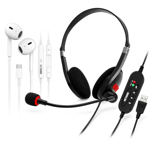Image of Metaind USB Headset with Mic Meta MT440 for PC & Laptop and CT100 Type-C Earphone Combo for Calling, Online Classes, Meetings & Work from Home