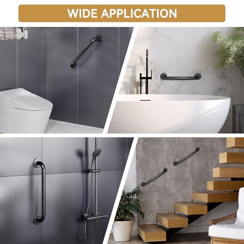 Image of AmazerBath Grab Bars for Shower 18 Inches, Shower Grab Bars for Senior Anti Slip, Safety Grab Bars for Bathtubs and Showers Stainless Steel, Thickened Bar Holds 500LBS, 18 inch Lx1.25 D, Black