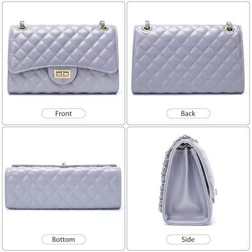 Image of Quilted Leather Crossbody Bags for Women Trendy Ladies Shoulder Purse Satchel HandBag with Chain Strap