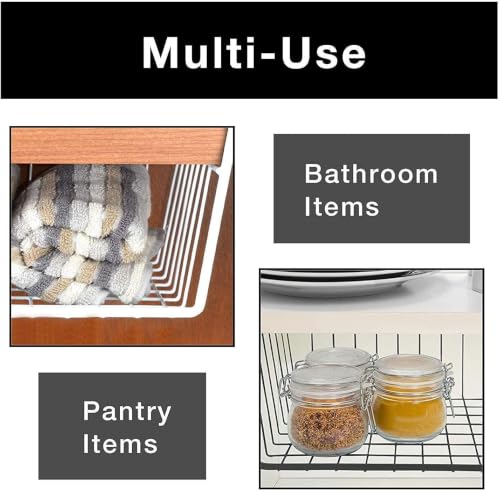 Image of Styleys Metal Under Shelf Basket Wire Rack for Extra Cabinet Storage 15.5-inch (White 2pcs) - S11027, Tiered Shelf