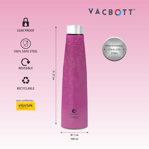 Image of Clay Craft VACBOTT Chariot Single Walled Non Insulated Water Bottle-900ML, 3-Piece(Pink) Leak Proof | Easy Grip |Easy To Carry| Gym Bottle | Home | Kitchen | Hiking | Treking Bottle | Travel Bottle