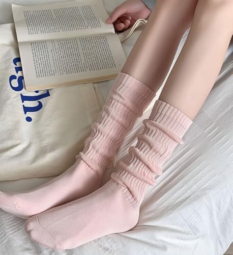 Image of Women's Ruffle Frilly Slouchy Socks, Soft Cotton Cute Solid Color Crew Socks Light Blue