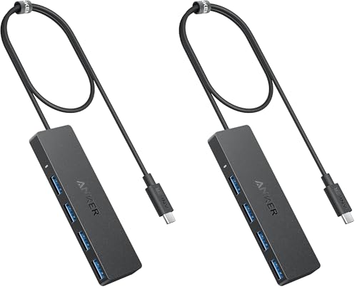 Image of Anker 4-Port USB 3.0 Hub with 5Gbps Data Transfer, Ultra-Slim USB-C Connector Hub, for MacBook, iMac, Surface, Mobile HDD, and More (2 ft USB-C Connector, Charging Not Supported) (Pack of 2)