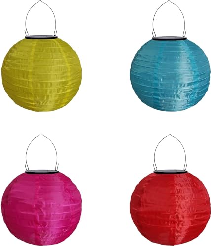 XNSHUN 4er Set Solar Außen Laterne Lampions Rund, Bunte Lampions Outdoor Solar, Wasserdicht Hängende Gartenlaterne Solar LED-Solar-Laterne, Solarlampen Für Garten, Balkon, Hochzeit, Party Deko (B)