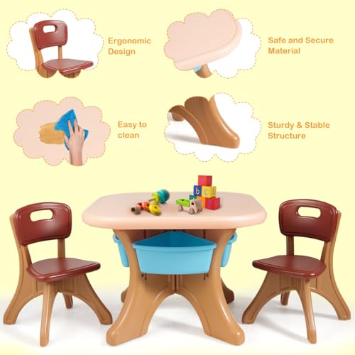Image of GLACER Toddler Table and Chair Set - 3 Pieces Children Activity Table w /4 Storage Bins, Kids Play Table, Kids Table and Chairs for Reading, Drawing, Playroom, Snack Time
