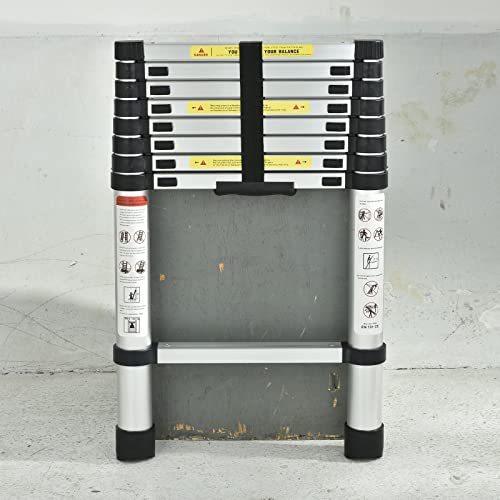 2.6M Telescopic Straight Ladder Sturdy Aluminum Telescoping Ladder 8.5ft Extension Ladder 330lb Max Load for Household Outdoor Work 8 2.6M Telescopic Straight Ladder Sturdy Aluminum Telescoping Ladder 8.5ft Extension Ladder 330lb Max Load for Household Outdoor Work - Image 8