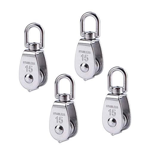 Poleas para cuerdas, bloque de polea de acero inoxidable 304, polea de fitness, capacidad de carga 35 kg, polea de tracción, para cuerdas de polipastos de cable, barcos, yates, 4 piezas, M15
