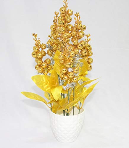 SHOPEENO.15 Mini Cute Artificial Plants Bonsai Potted Plastic with Golden Flower Fake Topiaries Shrubs for Home Decor, Washroom and Office Decor (Size ht-13)