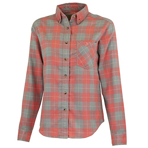Mossy Oak Petite Womens Flannel Shirt, Buffalo Plaid Shirts for Women, Coral Buffalo Check, Large