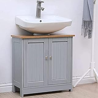 Under Sink Cabinet Grey Color Wooden Bathroom Storage Floor Cabinet Wood MDF Storage Unit 60 x 60 x 30 cm