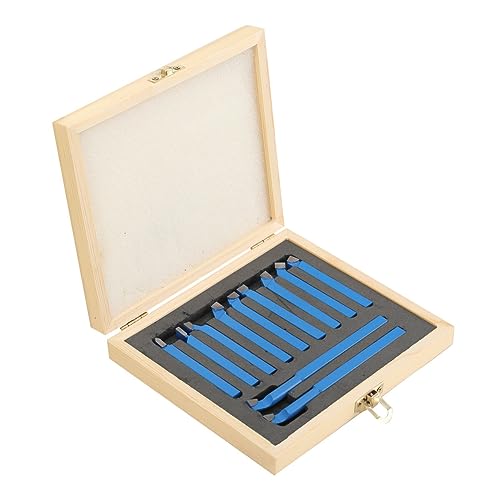 Lfhelper Lot de 11 outils de tournage en carbure de tungstène 8 x 8 mm - Pour tourner, fraiser, couper - Jeu d'outils de tournage - Burin à plaque réversible - Pointe en carbure - Avec coffret en bois