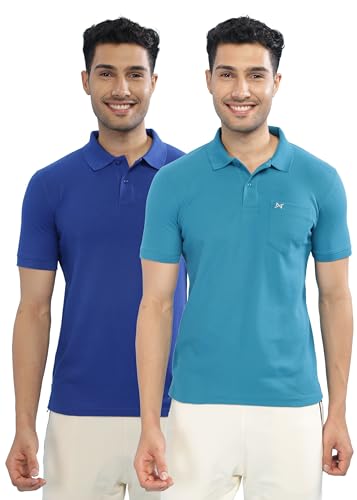 Image of Force NXT Polo Neck T-Shirt for Men Pack of 2 | Regular Fit T-Shirt for Men | Premium Super Combed Rich Cotton Polo Shirt | Men's Ultra Soft Half Sleeve T-Shirt