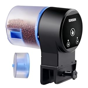 Automatic Fish Feeder for Small Aquarium, Auto Fish Feeder Dispenser with 50/100g Feed Bin, Fixed Base and Clamp for Mini Tank, Battery Powered, Battery NOT Included – Black