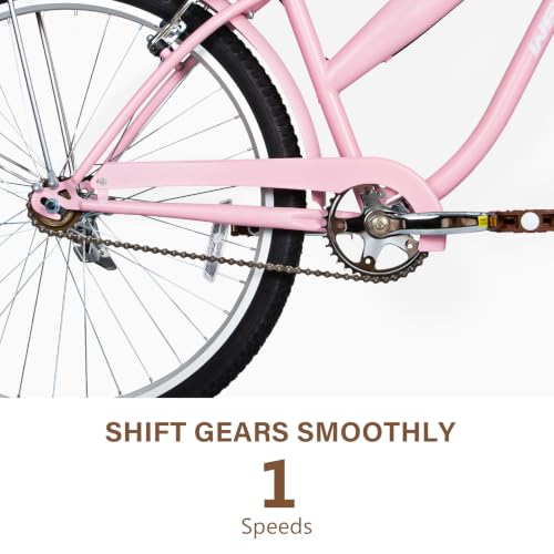 Image of WEIZE Beach Cruiser Bike, 24 26 inch Commuter Bicycle for Adult Men and Women, Front & Rear Fenders, Comfortable City Bikes with Rear Rack&Basket, Ergonomic Upright Design