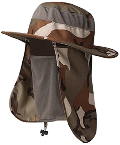 Outdoor Camouflage Boonie Mesh Sun Hats with Shield and Mask (Khaki Camo, One Size)