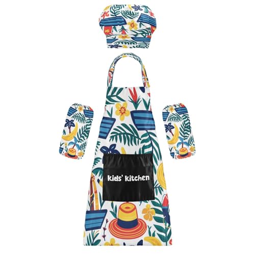 Bulletgxll Boat and Hats Kids Apron and Chef Hat Set Adjustable Bib Aprons with Pockets for Cooking Baking Painting