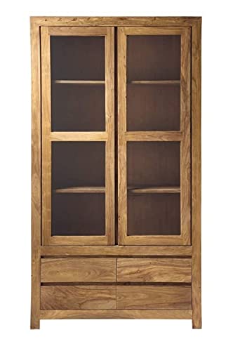 Image of SONA Art & Crafts Wood Multipurpose Kitchen Crockery Cabinet Display Rack with 2 Door and 4 Drawer for Living Room Bedroom Solid Wood Bookcase Wooden Furniture for Home Office (Natural Finish)