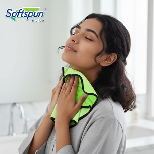 Image of SOFTSPUN Microfiber Hand & Face Wipes 280 GSM 20x30 Cms, 4 Piece Towel Set, (Green) Super Soft & Silky for Hand, Face and Body - Hypoallergenic Sensitive Skin Wipes & Washcloths.