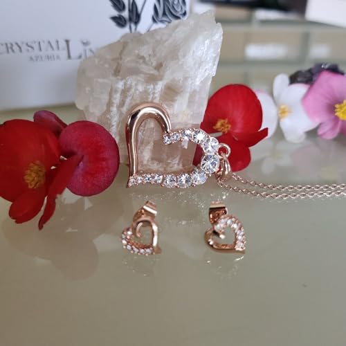Juego de joyas collar pendientes oro rosa 18ct cristales corazón 4