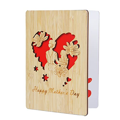 Happy Mother's Day Bambus Holz Karte, Handgemachte Holz Grußkarte Süße Geschenke für Jahrestag, Hochzeit, Ehefrau, Geburtstag Cover