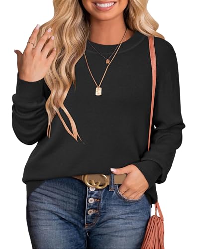 Arach&Cloz Women's 2025 Casual Crew Neck Long Sleeve Shirts Lightweight