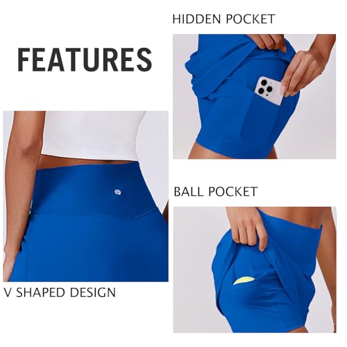 Image of PINSPARK Womens Tennis Skirt High Waisted Golf Skort with 2 Pockets Stretchy Athletic Skirts for Workout Pickleball Running