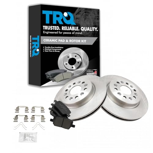 Image of TRQ Rear Ceramic Brake Pad and Rotor Set | For 17-20 Cadillac XT5 20 XT6 18-19 Buick Enclave 18-19 Chevrolet Traverse 19-20 Blazer 17-20 GMC Acadia