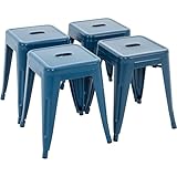 Brage Living 18 Inch Industrial Metal Stools Set of 4, Stackable Classroom Stools, Backless Metal Dining Chairs for Indoor Outdoor, Kitchen Short (Deep Blue)