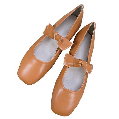 ChaiRong Zhou Women Pu Leather Bowknot Slip on Low Heel Flats Casual Dress Ballet Party Shoes