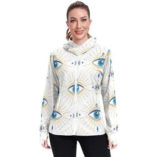 Sudadera con capucha UPF mujer Blue Eyes para evitar quemaduras y sudor en senderismo