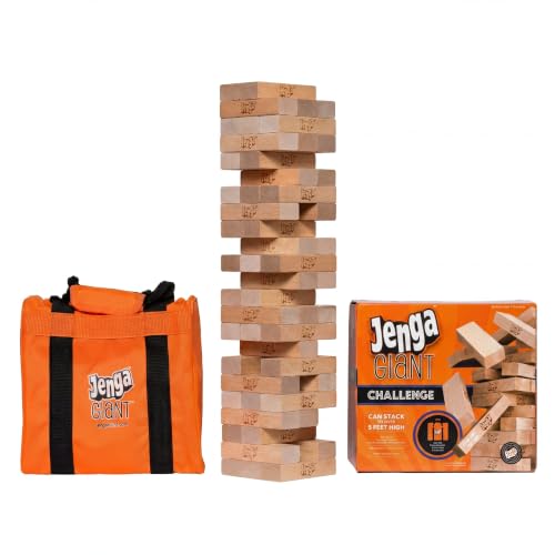 Image of Jenga Giant Challenge, Stacking Game with Tournament Chart & Travel Bag, Party Game for Kids & Adults, Stacks to 3 Feet