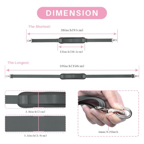Image of 59 Inch Shoulder Straps, Soft with Ultra-Thick Fixed Shoulder Pad, Two Way Independently Adjustable Buckle Replacement Straps for Laptop Bag Messenger Bag Tool Bag Luggage,Deep Gray
