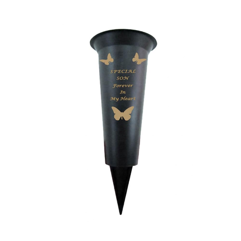 Memorial Grave Vases Ornaments Plastic Flower Holders - Butterfly Spike Grave Flower Vase Holders with Funeral Verses for Your Loved Ones - Black (Son)