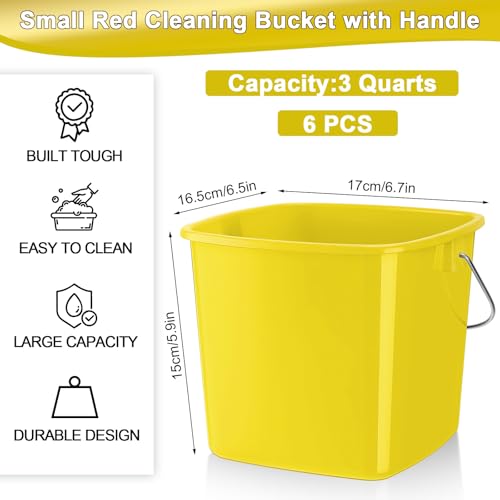 Image of Zhehao 6 Pcs 3 Quart Bucket for Cleaning Small Sanitizer Bucket for Restaurant Square Plastic Pail with Handles for Home, Offices, Commercial Use, Food Service(Yellow)