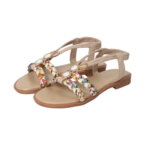 Girls Bohemian Rhinestone Sandals Kids Summer Beach Open Toe T Strap Dress Flat Shoes Vacation Sandal2