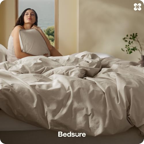 Bedsure Cotton Duvet Cover King - Luxury Slub Weave 100% Cotton Duvet Cover with a Linen Like Textured, Easy Change Durable Bedding, Tannish Linen Grey, 104" x 90"