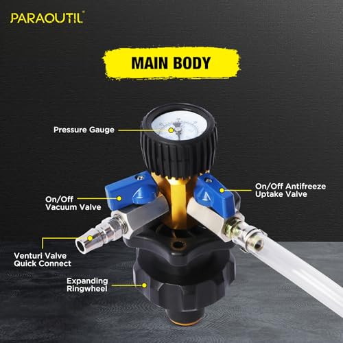 PARAOUTIL Kühlmittel-Vakuum-Nachfüllset Zeitsparendes Vakuum-Kühlmittel-Nachfüllset Gut abgedichtetes Kühlsystem-Vakuum-Spül- und Nachfüllset mit Manometer, 5 Größen Adaptern
