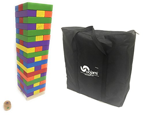 Oojami Giant Colorful Tumbling Timber Tower with Dice and Carry Bag