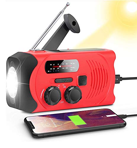 Solar AM/FM-Radio Handkurbelgetriebenes Radio Mit Hellem SOS-Alarm Mit Taschenlampe Und 2000-Mah-Powerbank Für Campingwanderungen Und
