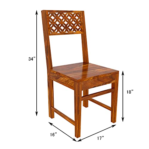 Image of KENDALWOOD Furniture | Sheesham Wood CNC Cuting Dining Table with Chairs & |1 Year Warranty | Dining Room Furniture | 4 Seater Dining Set, (Finish Color;-Honey Teak Finish) -DIY(Do-It-Yourself)