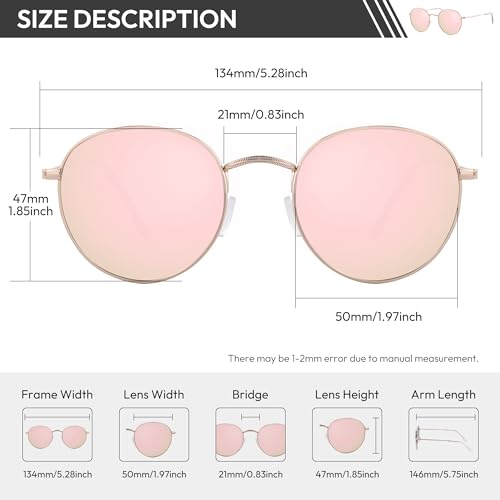 EFE Small Polarized Round Sunglasses for Women Men UV400 Protection Vintage Sunglasses — view 2