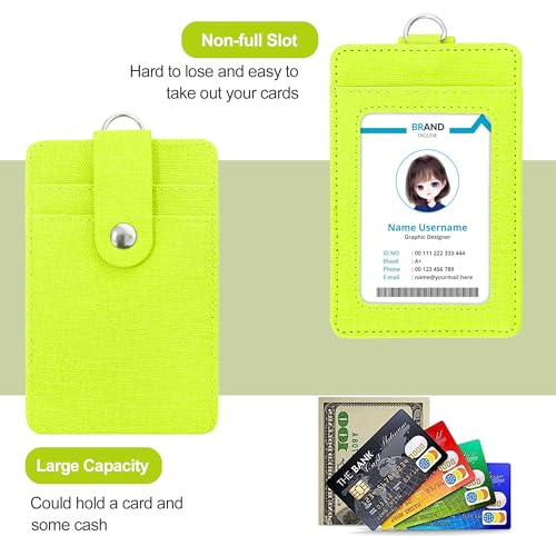 Image of Conisy ID Badge Holder with Retractable Lanyard, Vertical PU Leather ID Badge Card Holder with 2 Card Slots for Women Men (ID Badge Holder Mintgreen)