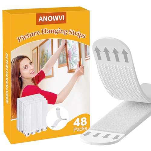 Image of Large Picture Hanging Strips, Heavy Duty, 24-Pairs(48 Strips) Wall Sticky for Hanging 3.7 inch L x 0.75 inch W., Hanging Pictures Without Nail, Hook&Loop Strips with Adhesive